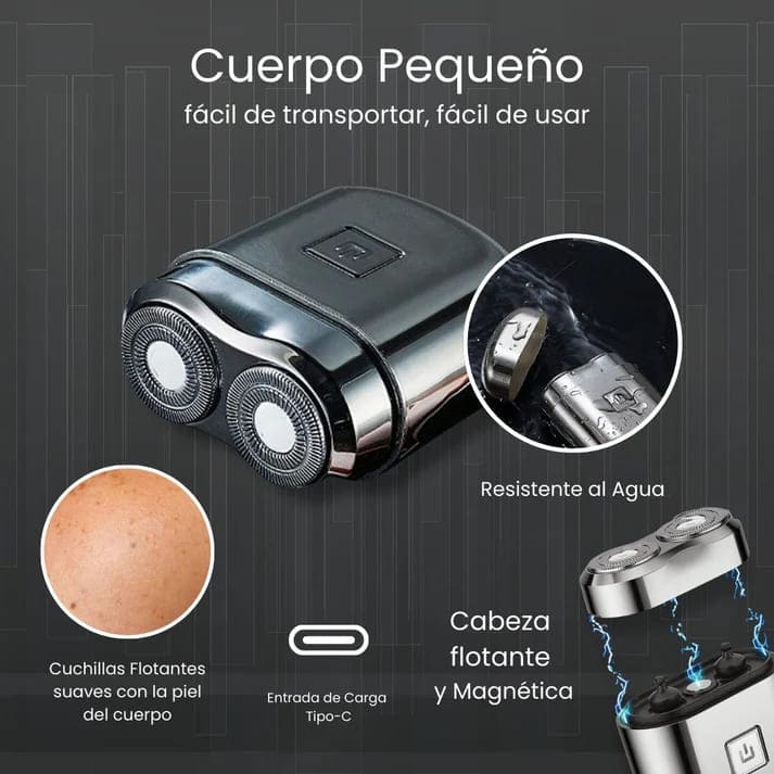 Afeitadora portatil recargable, diseño compact